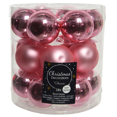 Decoris Kleine kerstballen - 18x - roze - D4 cm - glas product