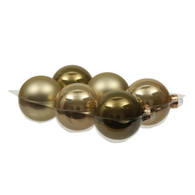 Othmar Decorations Kerstballen - 6x st - dusky lime goud/groen - 8 cm - glas product