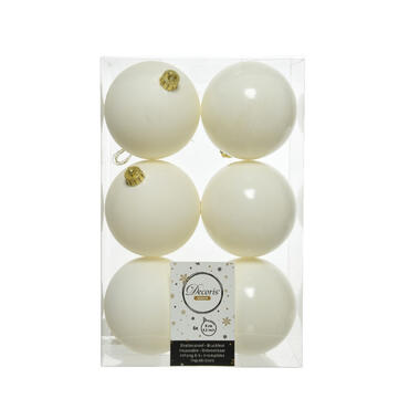 Decoris Kerstballen - 6x st - wol wit - 8 cm - kunststof product