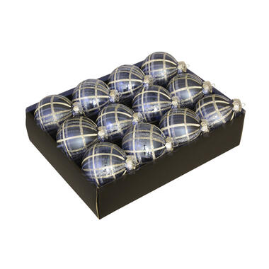 Othmar Decorations Luxe kerstballen - 12x - donkerblauw - 7,5 cm product