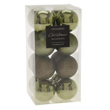 Christmas Decoration Kerstballen - 16st - kunststof - mix groen - 5cm product