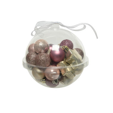 Decoris Kerstballen - 30st - kunststof - roze-champagne - 3 cm product