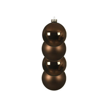 Decoris kerstballen - 4x st - walnoot bruin - D10 cm - glas product