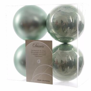 Decoris Kerstballen - 4x st - mintgroen - 10 cm - kunststof product