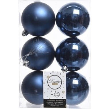 Decoris Kerstballen - 6x st - donkerblauw - D8 cm - kunststof product