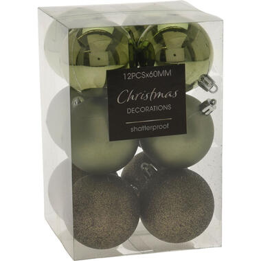 Christmas Decoration Kerstballen - 12st - kunststof - groen - 6 cm product