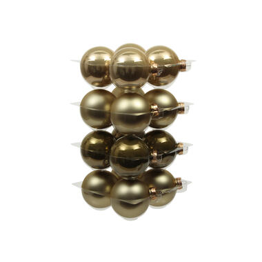 Othmara Kerstballen - 16 stuks - glas - lime goud/groen - 8 cm product