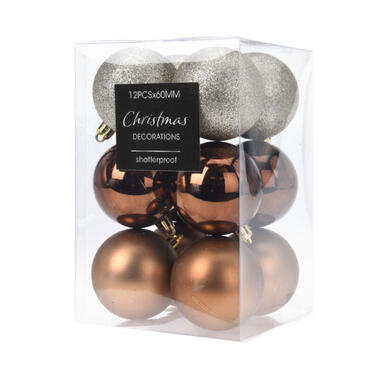 Christmas Decoration Kerstballen - 12st - kunststof herfstkleur - 6cm product