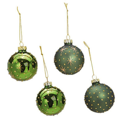 G. Wurm Kerstballen - 12st - glas - groen - gedecoreerd - 6 cm product