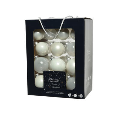 Decoris Kerstballen - 26 stuks - glas - wit - 5-6-7 cm product