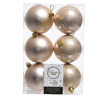 Decoris kerstballen - 6x st - champagne - 8 cm - kunststof product