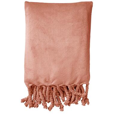 FLORIJN - Plaid fleece 150x200 cm - Muted Clay - roze - superzacht - met franjes product