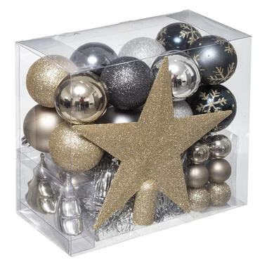 Atmosphera Kerstballen met piek 43st kunststof champagne-blauw-grijs product