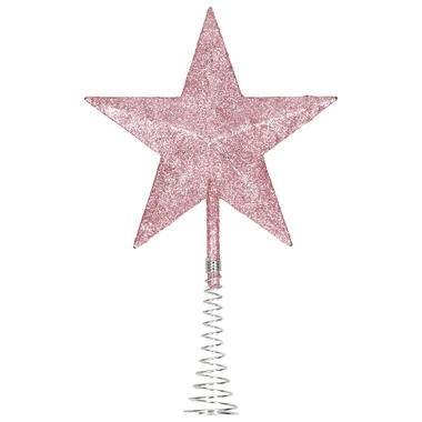 Kerstboom piek - ster - kunststof - roze glitter - 20 cm product