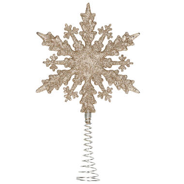 Kerstboom piek - sneeuwvlok - kunststof - champagne - 20 cm product