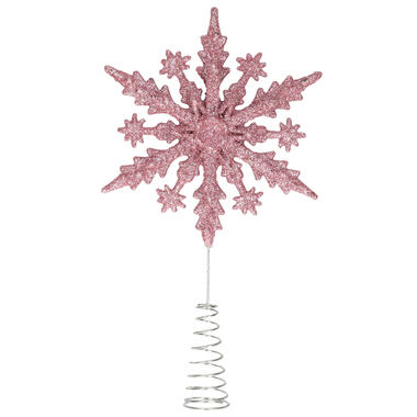 Kerstboom piek - 3D sneeuwvlok - kunststof - roze glitter - 20 cm product