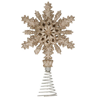 Kerstboom piek - sneeuwvlok - kunststof - goud glitter - 20 cm product