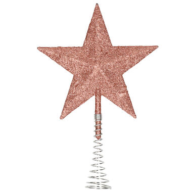 Kerstboom piek - ster - kunststof - donker roze - glitter - 20 cm product