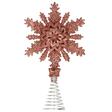 Kerstboom piek - sneeuwvlok - kunststof - donker roze - 20 cm product