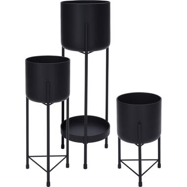 Plantenpotten - op standaard - 3x stuks - zwart - H60-H45-H30 product