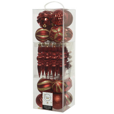 Decoris Kerstballen - 30st - kunststof - rood - 7-8cm product