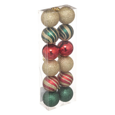 Atmosphera Kerstballen - 12x - kunststof - goud-rood-groen - 4cm product