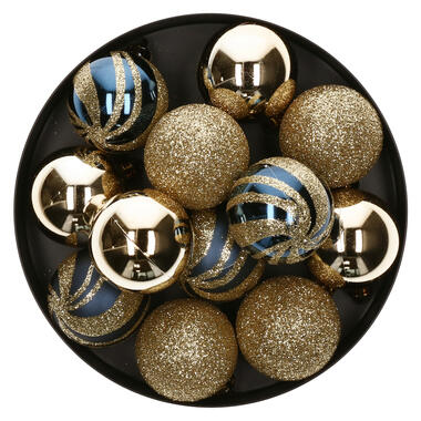 Atmosphera Kerstballen - 12st - kunststof - goud-blauw - 4cm product