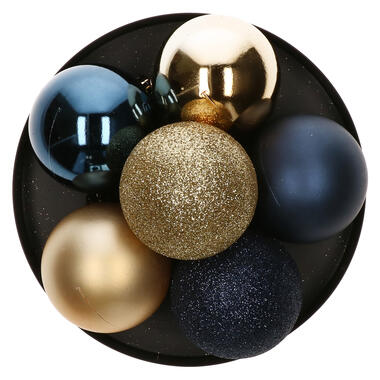 Atmosphera Kerstballen - 8st - kunststof - blauw-champagne - 7cm product