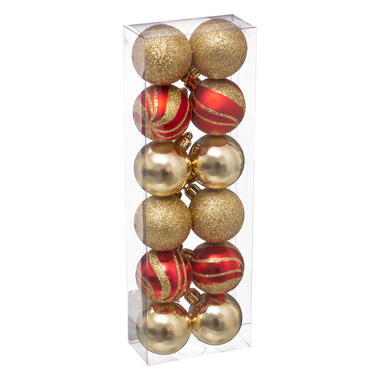 Atmosphera Kerstballen - 12st - kunststof - goud-rood - 4cm product