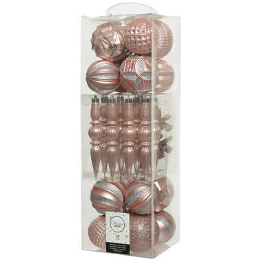 Decoris Kerstversiering set - kerstballen en kersthangers - 30x- lichtroze - kun product