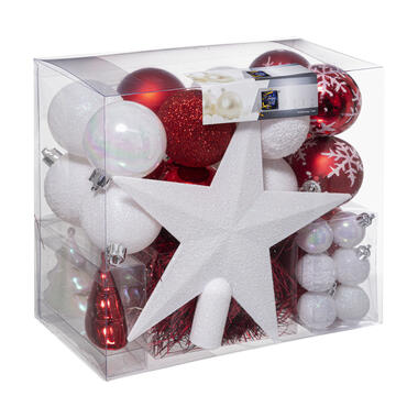 Feeric Christmas Kerstballen - 43x - ster piek - rood/wit - 3-6cm product