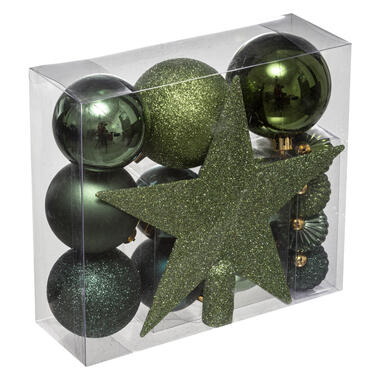 Feeric Christmas Kerstballen - 17x st - incl. ster piek - groen product