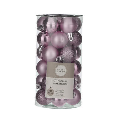 House of Season Kerstballen - 30st - kunststof - lila paars - 3cm product