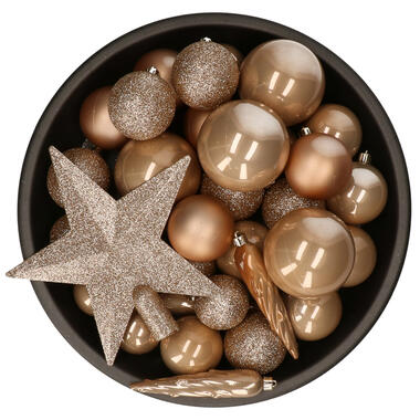 Decoris kerstballen - 34-dlg - toffee bruin - kunststof product