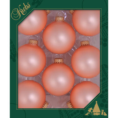 Krebs Kerstballen - 8 stuks - glas - koraal velvet roze - 7 cm product