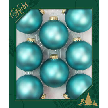 Krebs Kerstballen - 8st - glazen - spa blauw velvet - 7 cm product