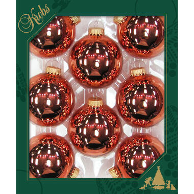 Krebs kerstballen - 8x - gepolijst koper kleur - D7 cm - glas product