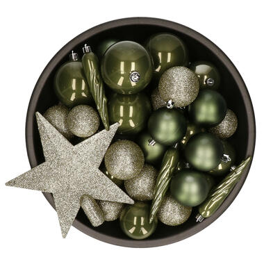 Decoris Kerstballen met piek - 33st - kunststof mos groen 5-6-8cm product