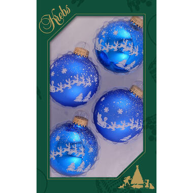 Krebs Kerstballen - 4 stuks - glazen - blauw-wit - met slee - 7 cm product