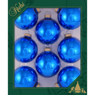 Krebs Kerstballen - 8x st - klassiek blauw - 7cm - glas - glans product