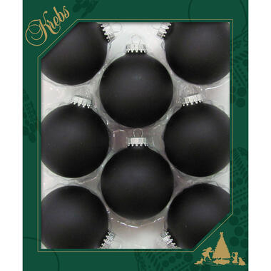 Krebs Kerstballen - 8 stuks - velvet zwart mat - glas - 7 cm product