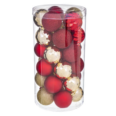 Atmosphera Kerstballen - 30st - kunststof - rood-champagne - 6cm product