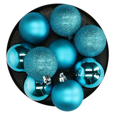Atmosphera Kerstballen - 8st - kunststof - blauw-turquoise - 7cm product