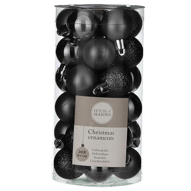 House of Season Kerstballen - 30st - kunststof - zwart - 3cm product