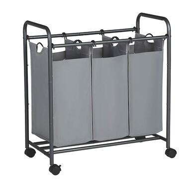 Mobiele wasmand - 3 vakken van elk 44 liter - 77x41x81.5 cm - grijs product