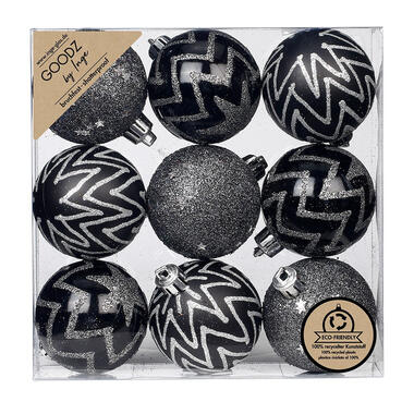 Inge Christmas Goods Kerstballen - 9st - kunststof zwart - 6 cm product