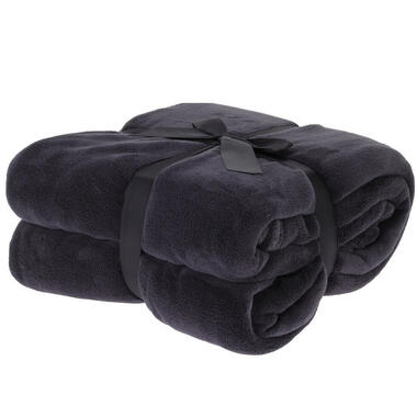 H&S Fleece deken-dekentje-plaid - polyester - zwart - 180 x 230 cm product