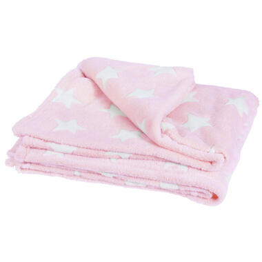 H&S Fleece deken-plaid - polyester - roze - 130 x 160 cm product