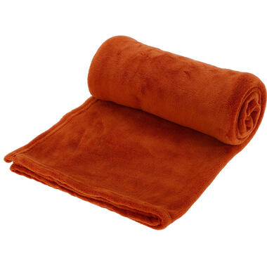 H&S fleece deken-dekentje-plaid - polyester - roest oranje - 125 x 150 cm product