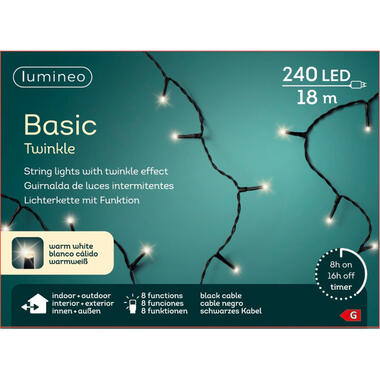Lumineo kerstverlichting - 18 m - warm wit - 240 leds - lichtsnoer product